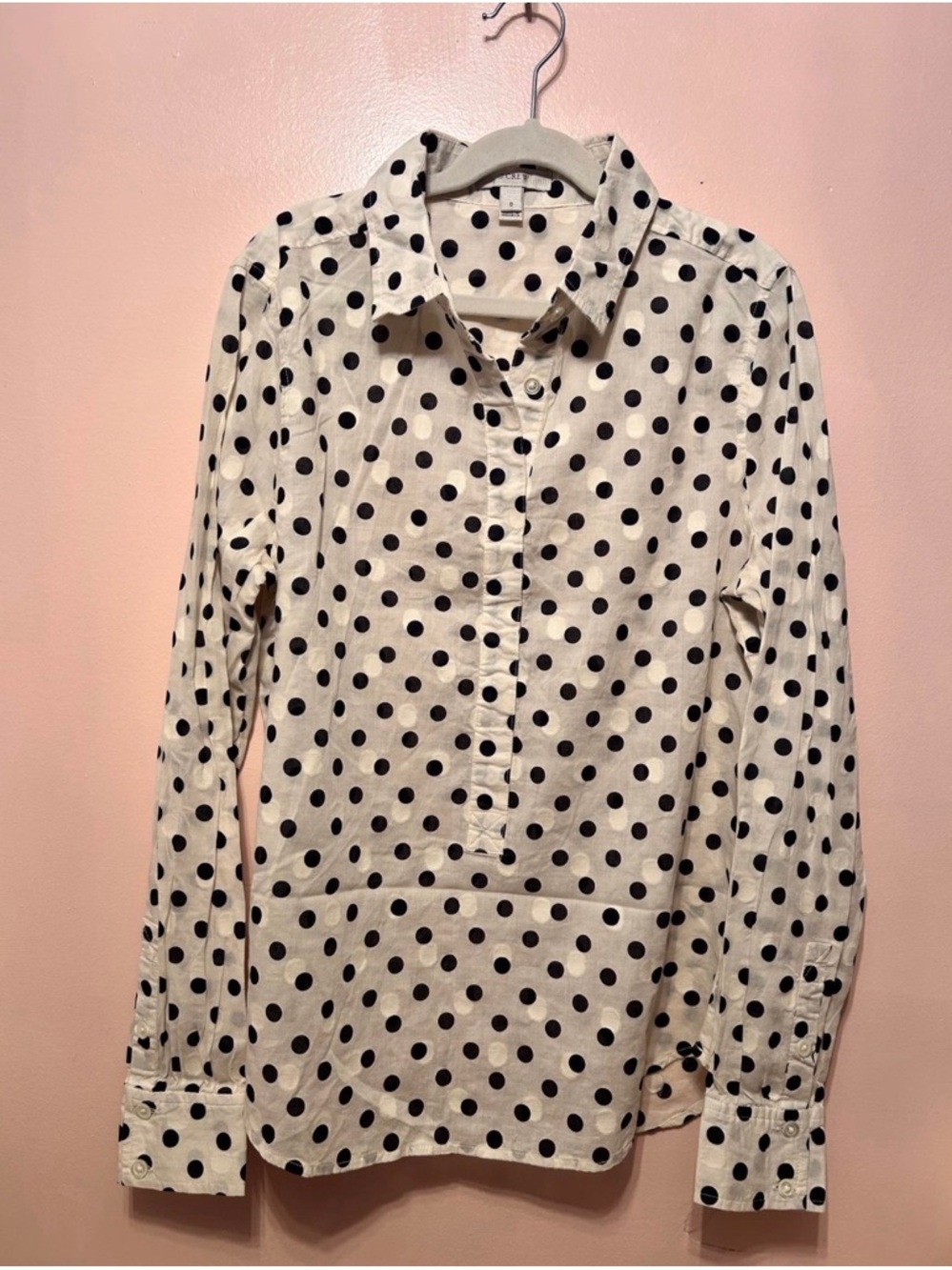 J. Crew White Button-Down Shirt with Black Polka Dots